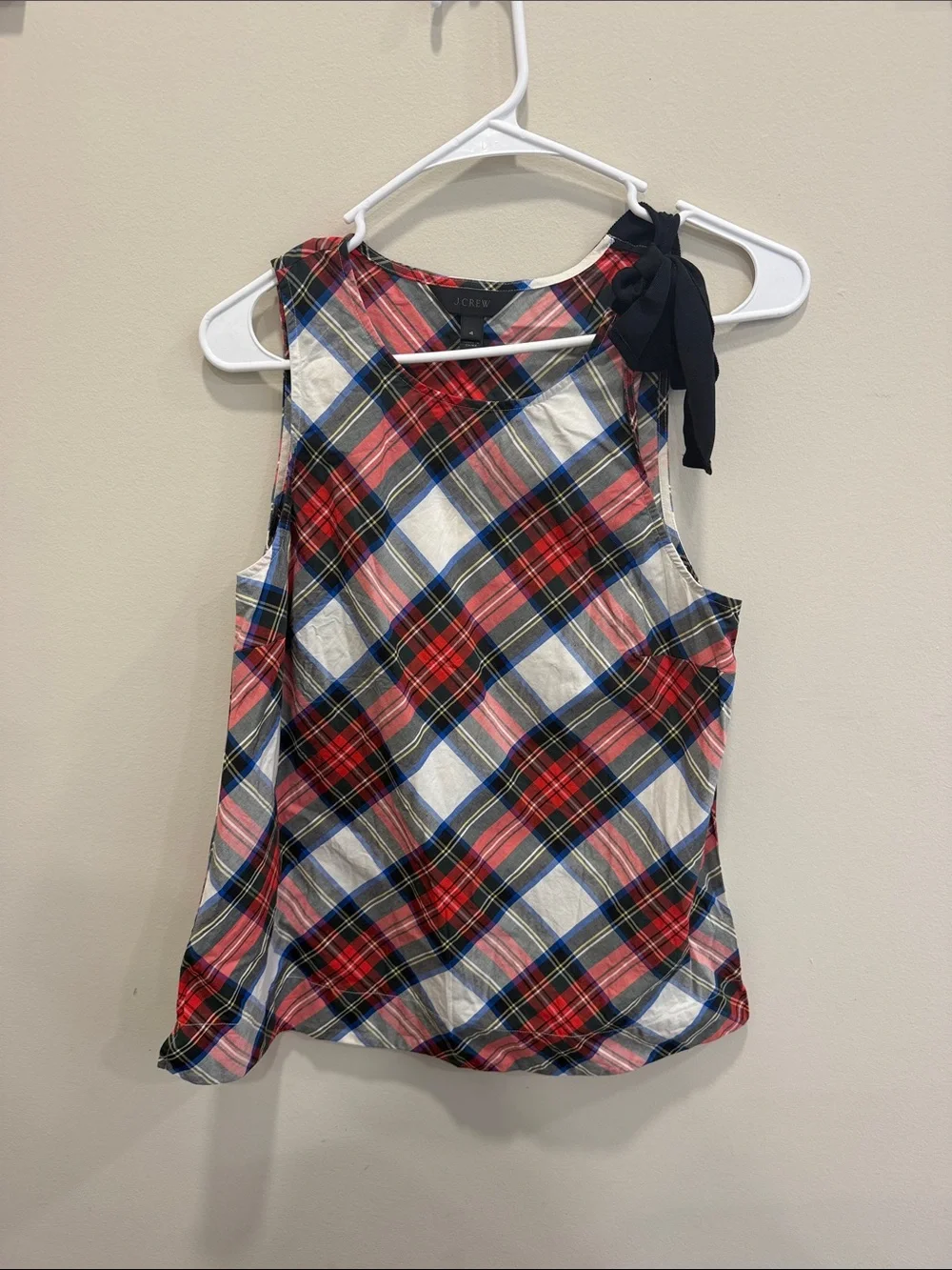 J Crew Plaid Bow-Shoulder Sleeveless